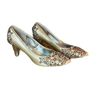 Michelangelo Satin Embellished Heels Size 8.5M Bridal Shoes Wedding Bride Bridal